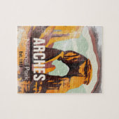 モアブユタヴィンテージサンセットアーチズウォーターカラーアウトドア ジグソーパズル (横)