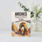 モアブユタヴィンテージサンセットアーチズウォーターカラーアウトドア ポストカード (スタンド正面)