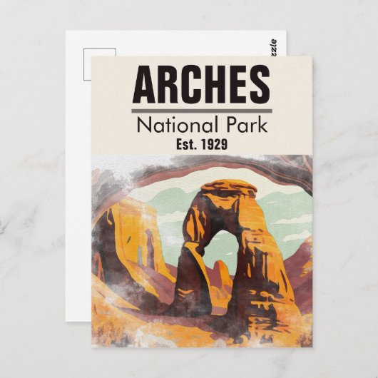モアブユタヴィンテージサンセットアーチズウォーターカラーアウトドア ポストカード (正面/裏面)