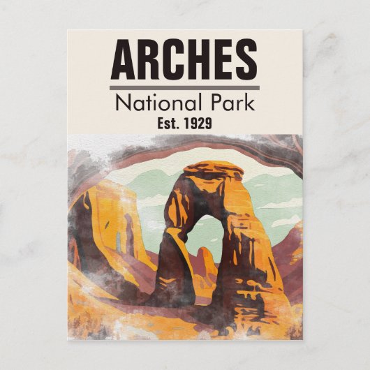 モアブユタヴィンテージサンセットアーチズウォーターカラーアウトドア ポストカード (正面)