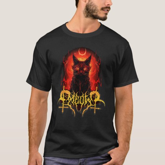 モウサタンキャットブラックメタルデザイン Tシャツ (正面)