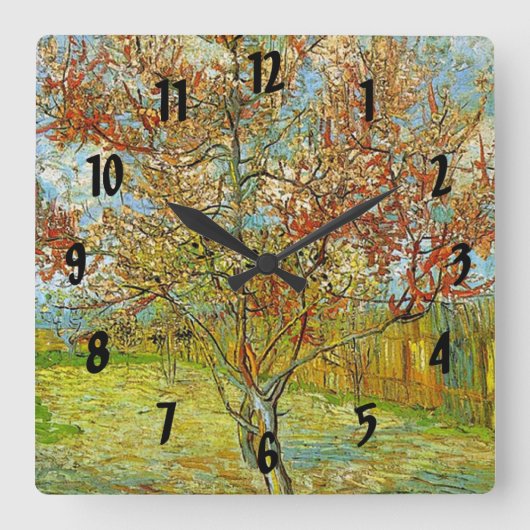 モウブを思い出す桃の桃の花の木 スクエア壁時計 (正面)