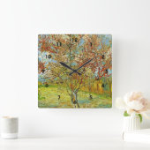 モウブを思い出す桃の桃の花の木 スクエア壁時計 (ホーム)