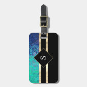 モエレガントノグラムを持つ緑とストライプ黒の ラゲッジタグ (正面縦)