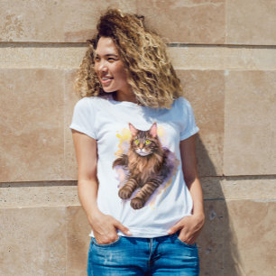 モカという名前の猫 – 水彩スタイル Tシャツ