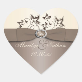 モカとアイボリーフローラ結婚式の引き出物シール ハートシール