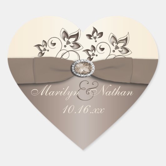 モカとアイボリーフローラ結婚式の引き出物シール ハートシール (正面)