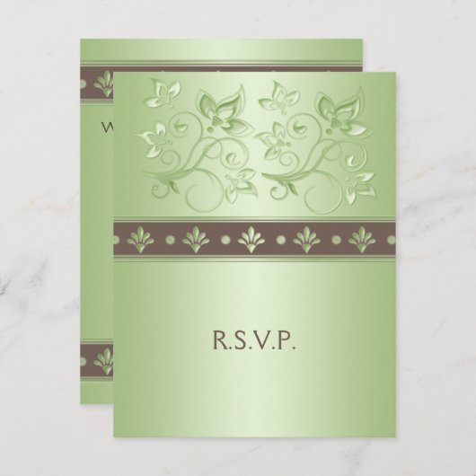 モカとミントの花柄返信カード 出欠カード (正面/裏面)