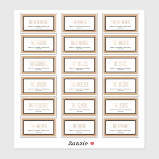 モカの茶色の長方形フレームの個別ラベル シール (シート)