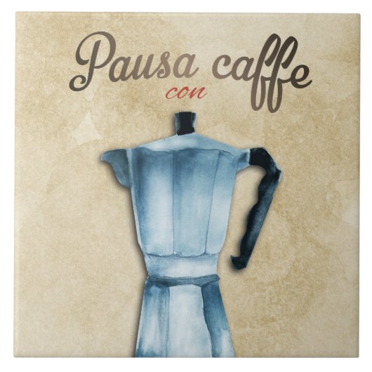 モカイタリアンコーヒーポットウォーターカラーアート タイル (正面)