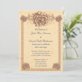 モカシン ヴィンテージ ローズ ボーダー ウェディング 招待状 (スタンド正面)