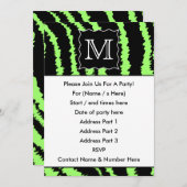 モカスタムノグラムライムグリーンとブラックゼブラパターン 招待状 (正面/裏面)