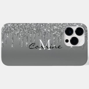 モカスタムノグラム銀グリッタードリップスメタル Case-Mate iPhone 14 PRO MAXケース