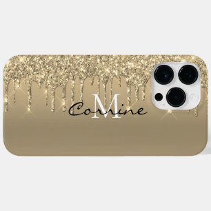 モカスタムノグラム14k金ゴールドグリッタードリップスメタル Case-Mate iPhone 14 pro maxケース