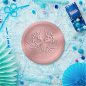 モカスタムノグラム、ピンク、Scaly Dragonハート ペーパープレート (パーティー)