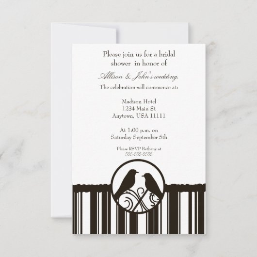 モカストライプブライダルシャワー招待 招待状 (正面)