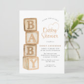 モカニュートラル ベビーブロック コテージ ベビーシャワー 招待状 (スタンド正面)