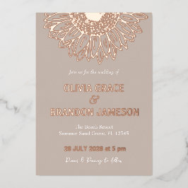 モカバラ金ゴールドひまわりモダンフローラ結婚ズ 箔招待状