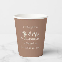 モカブラウンのエレガントな結婚式 Mr & Mrs ロマンティック 紙コップ
