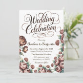 モカブラウンのペイントされた芍薬の結婚式のお祝い 招待状 (スタンド正面)