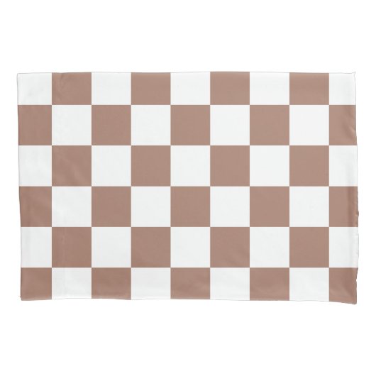 モカブラウンの市松模様の幾何学模様 レトロなデザイン 枕カバー (正面)