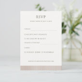 モカブラウンストライプミニマリスト結婚式RSVP エンクロージャーカード (スタンド正面)