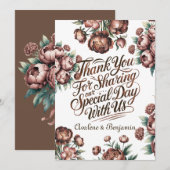 モカブラウン ペイントパオニー ウェディング サンクス カード (正面/裏面)