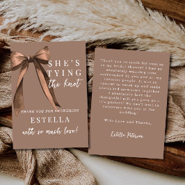 モカブラウン 彼女は結婚式のノットを結んでいる お辞儀 ブライダルシャワー サンキューカード