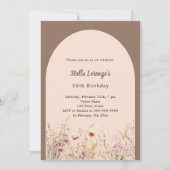 モカベージュ野花花模様誕生日 招待状 (正面)