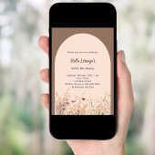 モカベージュ野花花模様誕生日 招待状