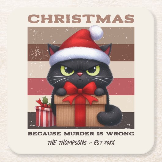 モカムースおもしろ猫レトロクリスマス スクエアペーパーコースター (正面)