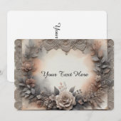 モカムースの色合いを帯びた花柄 ラッセルレース付き 招待状 (正面/裏面)