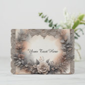 モカムースの色合いを帯びた花柄 ラッセルレース付き 招待状 (スタンド正面)