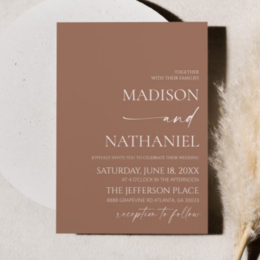 モカモダンエレガントムース結婚ブラウン 招待状