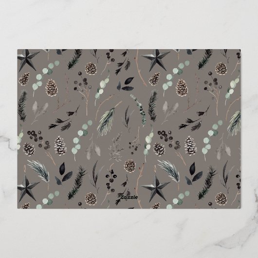 モカモダンスカンジエレガントスクリプトのクリスマス写真 箔シーズンカード (裏面)