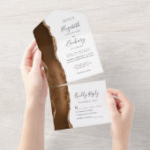 モカモダンブラウン金ゴールドアガ結婚ート オールインワン招待状 (貼ってはがせる)