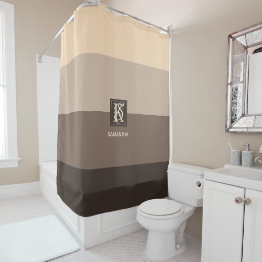 モカラテカラーパレットストライプモノグラム シャワーカーテン (インサイチュ)