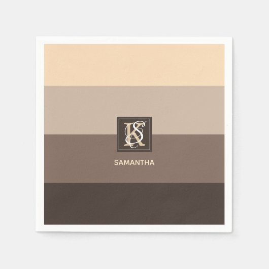 モカラテカラーパレットストライプモノグラム スタンダードカクテルナプキン (正面)