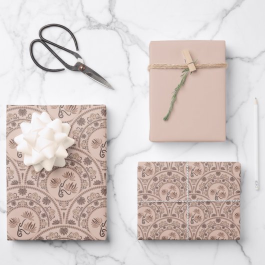 モカロコリバイバルマンダラアールデコホタテ ラッピングペーパーシート (正面)