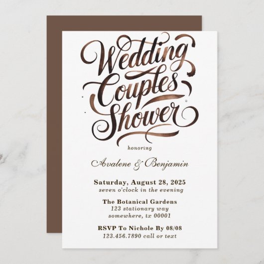 モカ絵を描ムース書の結婚カップルのシャワー 招待状 (正面/裏面)