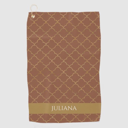 モカ金ゴールドクローバー パーソナライズされた ゴルフタオル (正面)