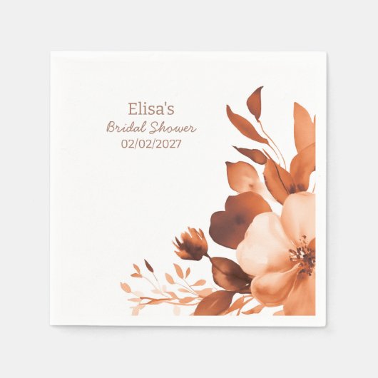 モカ開花水彩カスタムブライダルシャワー スタンダードカクテルナプキン (正面)