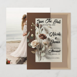 モカ カフェ オー レイ ブラウン ニュートラル フラワル セーブ デート 招待状