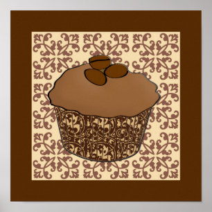 モカ/コーヒーフロストカップケーキ,レースの背景 ポスター