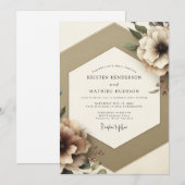 モカ フラワー ロマンチック ウェディング 招待状 (正面/裏面)