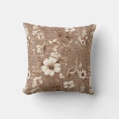 モカ ブラウン ムース ホワイト フローラル リネン調 クッション (正面)