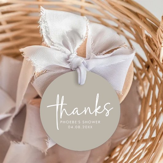 モカ ミニマリスト スクリプト ウェディング シャワー フェイバータグ