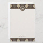 モカChoccaのアーガイル柄のな格子縞のモノグラムの文房具 便箋 (正面/裏面)