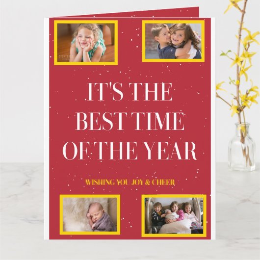 モクシー・レッド・ゴールド・フレーム・ホリデー・チア カード (黄色い花)