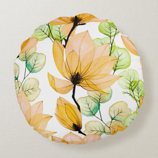 モクノキの花の水彩継ぎ目無し模様 ラウンドクッション (裏面)